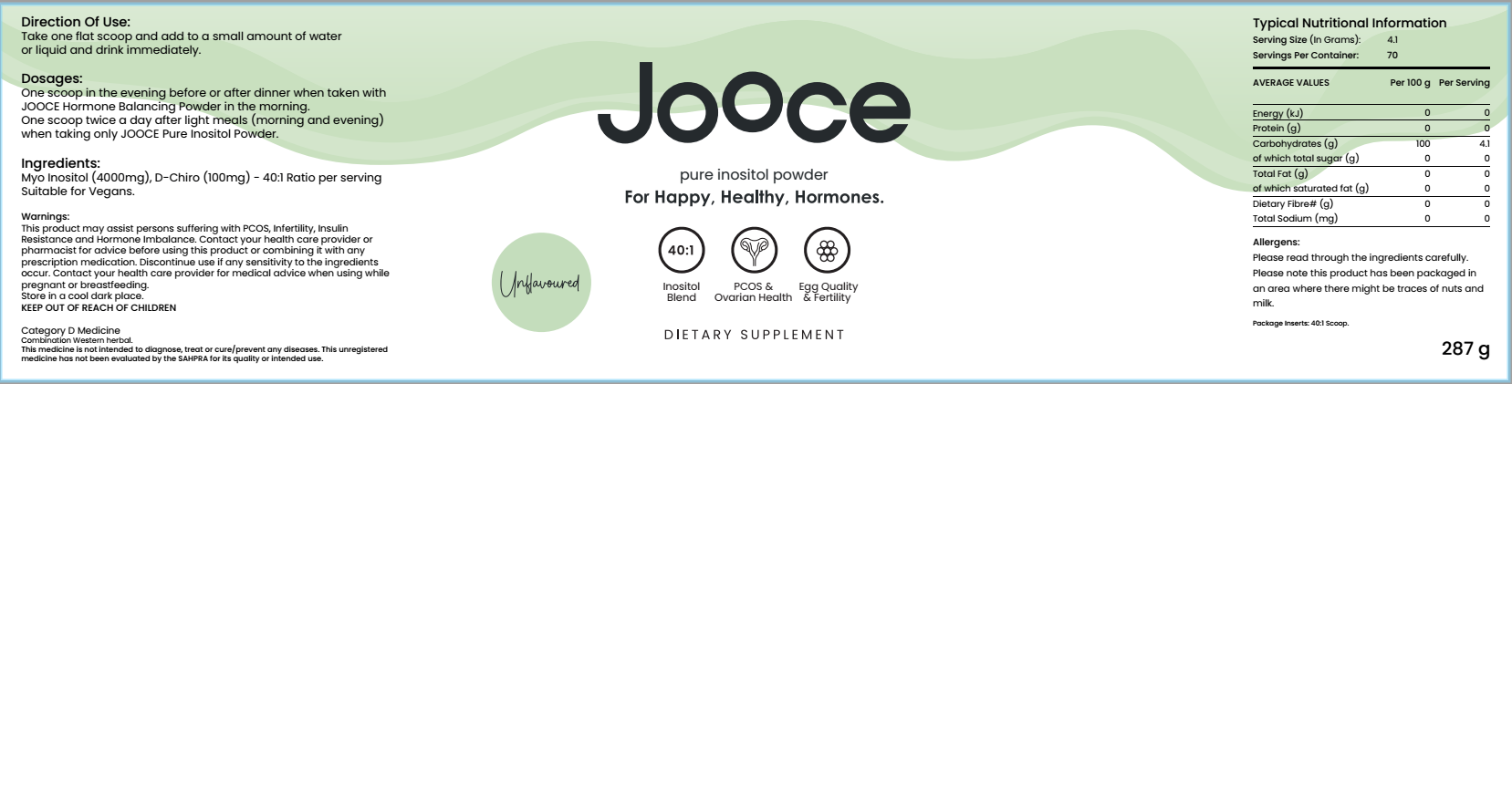 Pure Inositol Powder – Jooce – 2 month supply